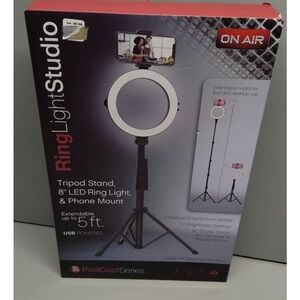 On Air 8” LED Ring Light Studio Pro w Tripod & Phone Mount Extends 5FT NEW